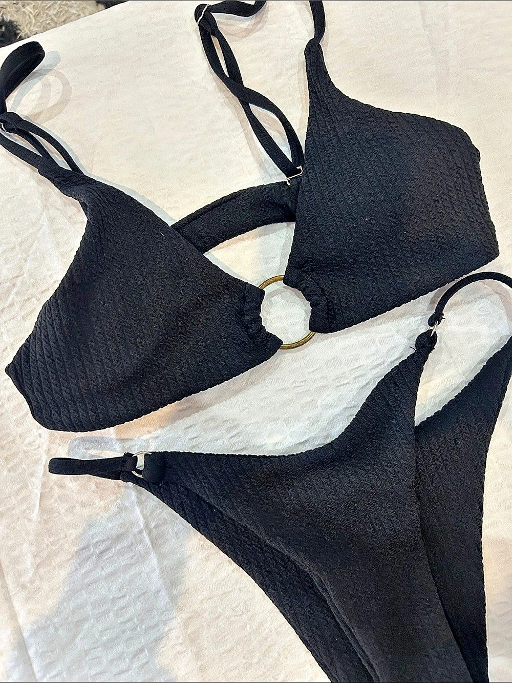 Black Ribbed Bikini Set Size Small - Picture 2 of 4